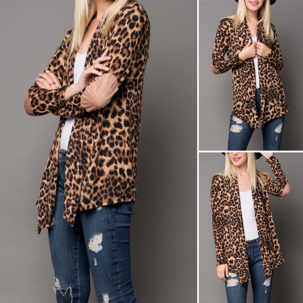 ✅NEW ARRIVAL➡️Leopard Print Suede Elbow Cardigan